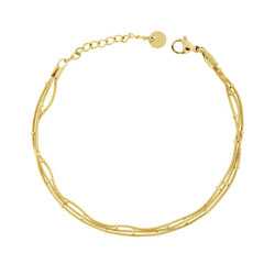 BRACCIALE TRE FILI CATENA CODA DI TOPO IN ACCIAIO COLORE ORO