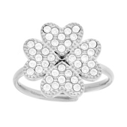 ANELLO QUADRIFOGLIO CON CRYSTAL BIANCHI IN ACCIAIO