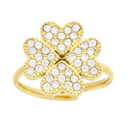 ANELLO QUADRIFOGLIO CON CRYSTAL BIANCHI IN ACCIAIO COLORE ORO