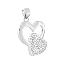 CIONDOLO CUORI CON CUBIC ZIRCONIA BIANCHI IN ARGENTO 925 GALVANICA RODIO