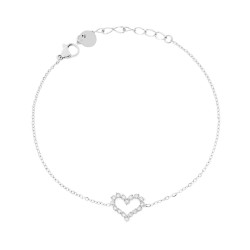 BRACCIALE CATENA FORZATINA CON CUORE E CRYSTAL BIANCHI IN ACCIAIO