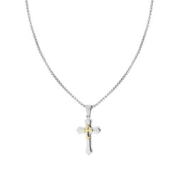 COLLANA CATENA VENEZIANA TONDA CON CROCE COLORE ORO IN ACCIAIO