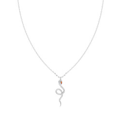 COLLANA CATENA FORZATINA DIAMANTATA CON SERPENTE E CRYSTAL BIANCHI E GRANATO IN ACCIAIO E OTTONE