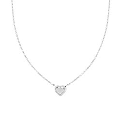 COLLANA CATENA FORZATINA DIAMANTATA CON DOPPIO CUORE E CRYSTAL BIANCHI IN ACCIAIO