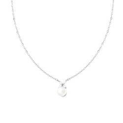 COLLANA CATENA FORZATINA DIAMANTATA CON PERLA E FIORE CON CRYSTAL BIANCHI IN ACCIAIO