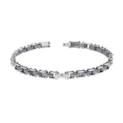 BRACCIALE UOMO CATENA IMPERNIATA CON CERAMICA COLOR ANTRACITE BUGNATA IN ACCIAIO