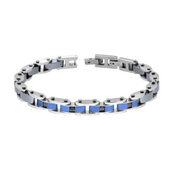 BRACCIALE UOMO CATENA IMPERNIATA SATINATA COLORE BLU CON CERAMICA GRIGIO ANTRACITE E CRYSTAL NERI CARRE IN ACCIAIO