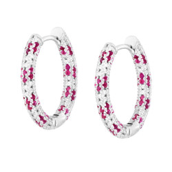 ORECCHINI CERCHIO CREOLA CON CUBIC ZIRCONIA ROSSO RUBINO E BIANCHI IN ARGENTO 925 GALVANICA RODIO