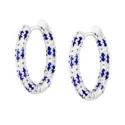 ORECCHINI CERCHIO CREOLA CON CUBIC ZIRCONIA BLU ZAFFIRO E BIANCHI IN ARGENTO 925 GALVANICA RODIO