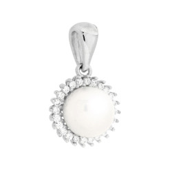 CIONDOLO PERLA CONTORNATA CON CUBIC ZIRCONIA BIANCHI IN ARGENTO 925 GALVANICA RODIO