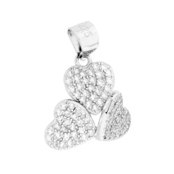 CIONDOLO TRE CUORI CON CUBIC ZIRCONIA BIANCHI IN ARGENTO 925 GALVANICA RODIO