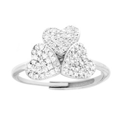 ANELLO AMORE LOVE CON CUORI CON CUBIC ZIRCONIA BIANCHI IN ARGENTO 925 GALVANICA RODIO