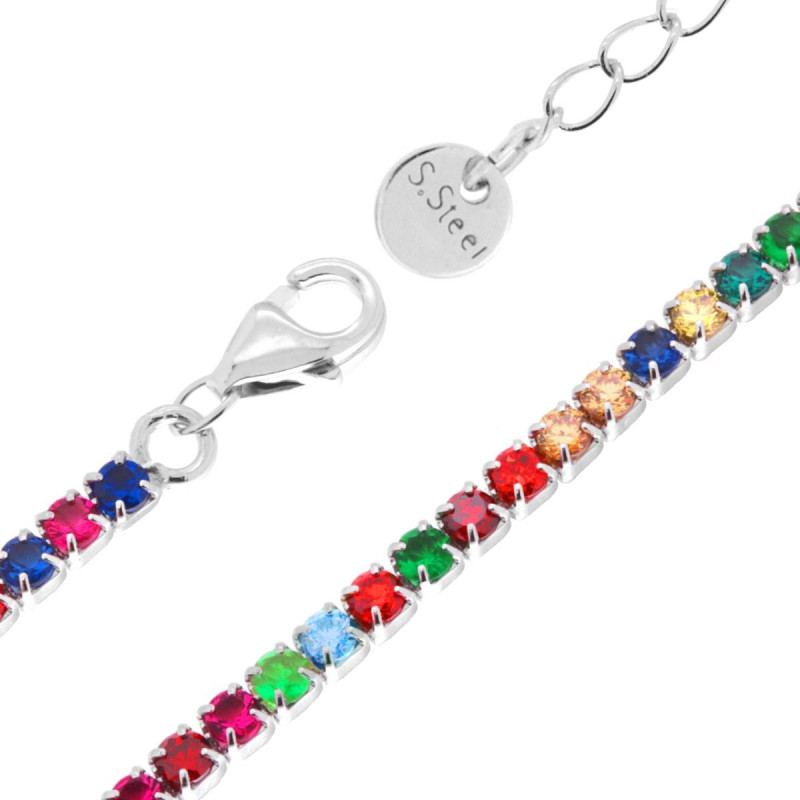 BRACCIALE TENNIS GRIFFE CM 17+5 CON CRYSTAL MM 2 MULTICOLOR IN ACCIAIO