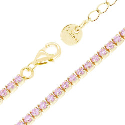 BRACCIALE TENNIS GRIFFE CM 17+5 CON CRYSTAL MM 2 ROSA IN ACCIAIO COLORE ORO