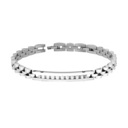 BRACCIALE UOMO MAGLIA IMPERNIATA CON TARGA E INSERTO DENTELLATO IN ACCIAIO