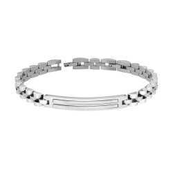 BRACCIALE UOMO MAGLIA IMPERNIATA CON TARGA E INSERTO SATINATO IN ACCIAIO