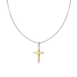 COLLANA CATENA VENEZIANA TONDA CON CROCE MEDIEVALE SORMONTATA DA CROCE COLORE ORO IN ACCIAIO