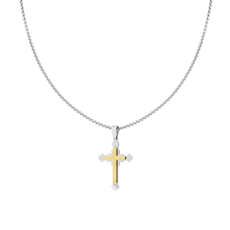COLLANA CATENA VENEZIANA TONDA CON CROCE MEDIEVALE SORMONTATA DA CROCE COLORE ORO IN ACCIAIO