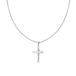 COLLANA CATENA VENEZIANA TONDA CON CROCE MEDIEVALE SORMONTATA DA CROCE QUADRETATTA IN ACCIAIO
