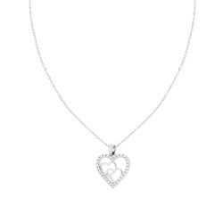 COLLANA CATENA FORZATINA DIAMANTATA CON CUORE E CRYSTAL BIANCHI IN ACCIAIO