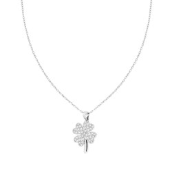 COLLANA CATENA FORZATINA DIAMANTATA CON QUADRIFOGLIO E CUORI CRYSTAL BIANCHI N ACCIAIO