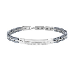 BRACCIALE UOMO MAGLIA IMPERNIATA IN CERAMICA ANTRACITE CON TARGA IN ACCIAIO