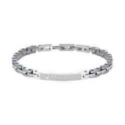 BRACCIALE UOMO MAGLIA IMPERNIATA CON CERAMICA ANTRACITE TARGA E ANCORA IN ACCIAIO