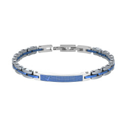 BRACCIALE UOMO MAGLIA IMPERNIATA CON CERAMICA ANTRACITE TARGA BLU E ANCORA IN ACCIAIO