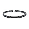 BRACCIALE UOMO MAGLIA IMPERNIATA CON TARGA NERA E CERAMICA ANTRACITE BUGNATA E CRYSTAL NERI IN ACCIAIO