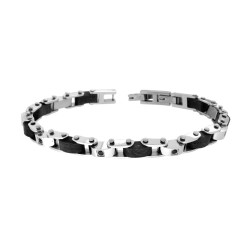 BRACCIALE UOMO MAGLIA IMPERNIATA IN LEGNO NERO CON CRYSTAL NERI IN ACCIAIO
