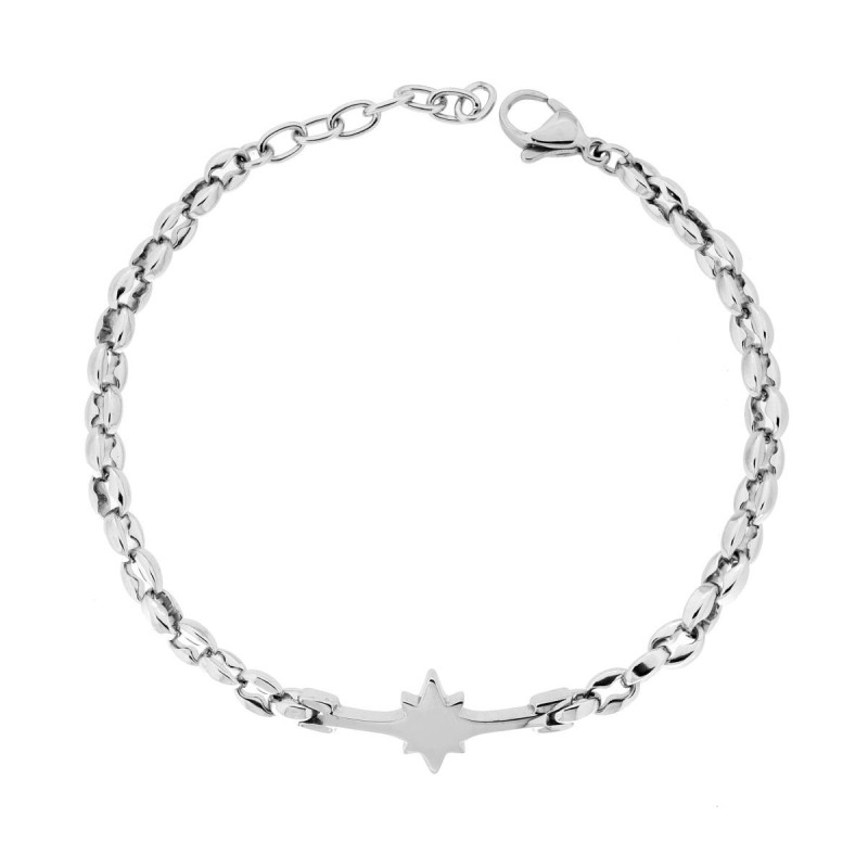 BRACCIALE CATENA MARINARA CON ROSA DEI VENTI IN ACCIAIO