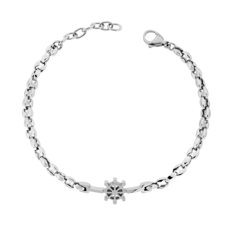 BRACCIALE CATENA MARINARA CON TIMONE IN ACCIAIO