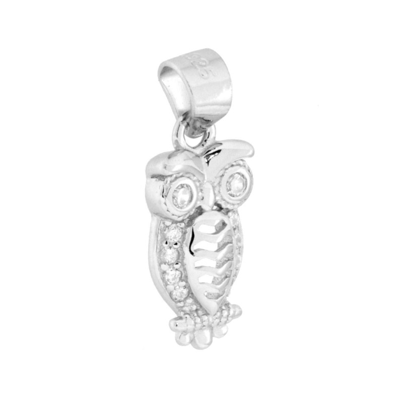 CIONDOLO GUFO CON CUBIC ZIRCONIA BIANCHI IN ARGENTO 925 GALVANICA RODIO