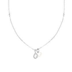 COLLANA CATENA FORZATINA DIAMANTATA CON GOCCIA CUBIC ZIRCONIA BIANCO E PERLA IN ARGENTO 925 GALVANICA RODIO