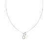 COLLANA CATENA FORZATINA DIAMANTATA CON GOCCIA CUBIC ZIRCONIA BIANCO E PERLA IN ARGENTO 925 GALVANICA RODIO