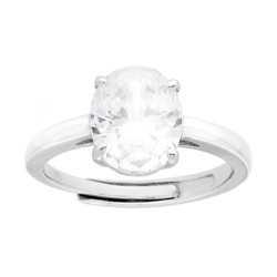 ANELLO SOLITARIO OVALE CUBIC ZIRCONIA BIANCO MM 10 X 8 IN ARGENTO 925 GALVANICA RODIO