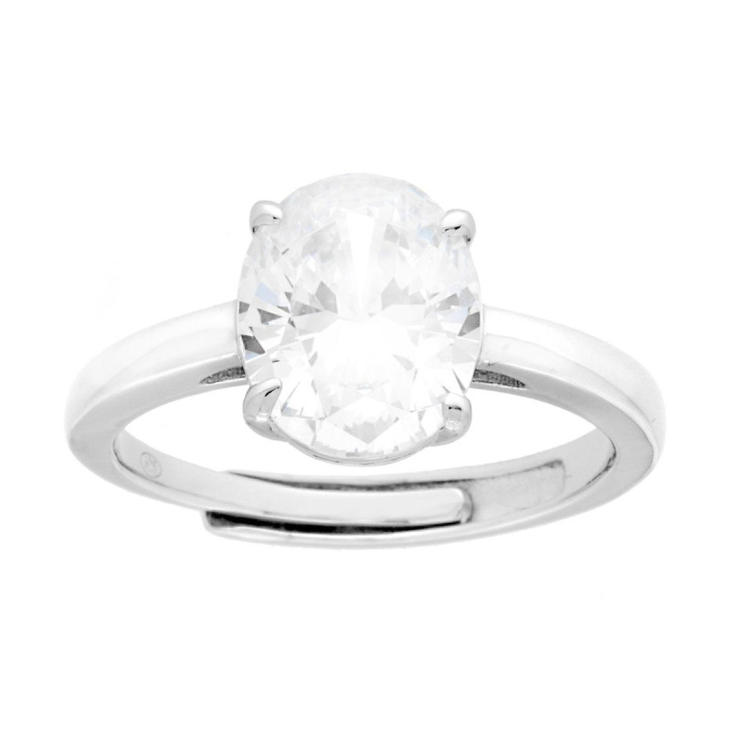 ANELLO SOLITARIO OVALE CUBIC ZIRCONIA BIANCO MM 10 X 8 IN ARGENTO 925 GALVANICA RODIO