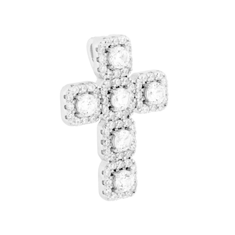 CIONDOLO CROCE CON CUBIC ZIRCONIA BIANCHI IN ARGENTO 925 GALVANICA RODIO