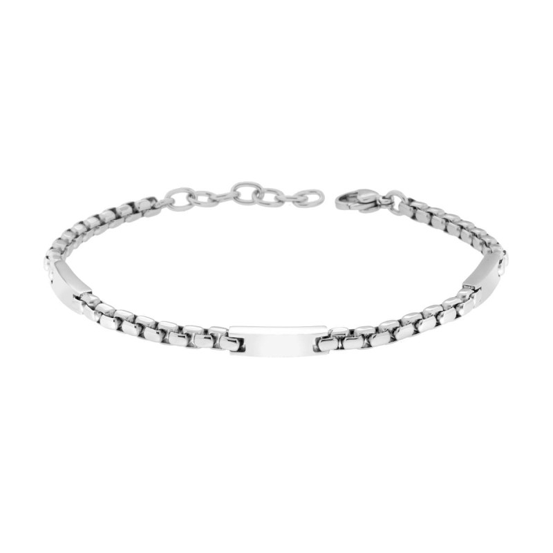 BRACCIALE UOMO CATENA VENEZIANA TONDA E TARGHETTE IN ACCIAIO