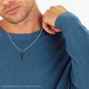 COLLANA CATENA VENEZIANA TONDA CON CROCE NERA E CRYSTAL BIANCO IN ACCIAIO