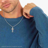COLLANA CATENA VENEZIANA TONDA CON CROCE TUBOLARE E CRYSTAL BIANCHI IN ACCIAIO