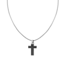 COLLANA CATENA VENEZIANA TONDA E CROCE CON DECORO PALLINATO IN ACCIAIO