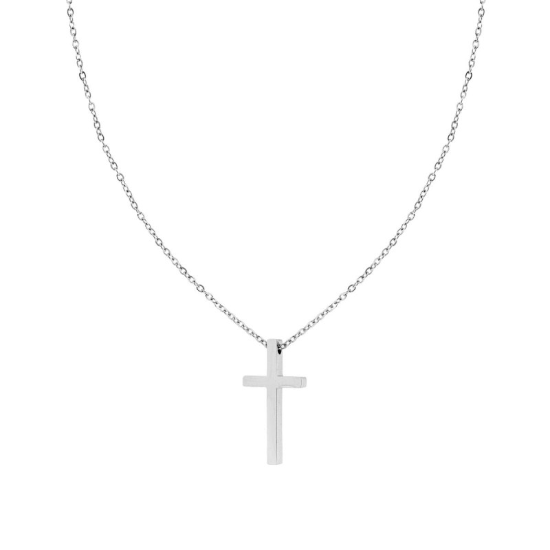 COLLANA CATENA FORZATINA DIAMANTATA CON CROCE IN ACCIAIO