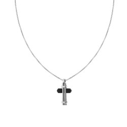 COLLANA CATENA VENEZIANA TONDA E CROCE CON DETTAGLIO NERO IN ACCIAIO