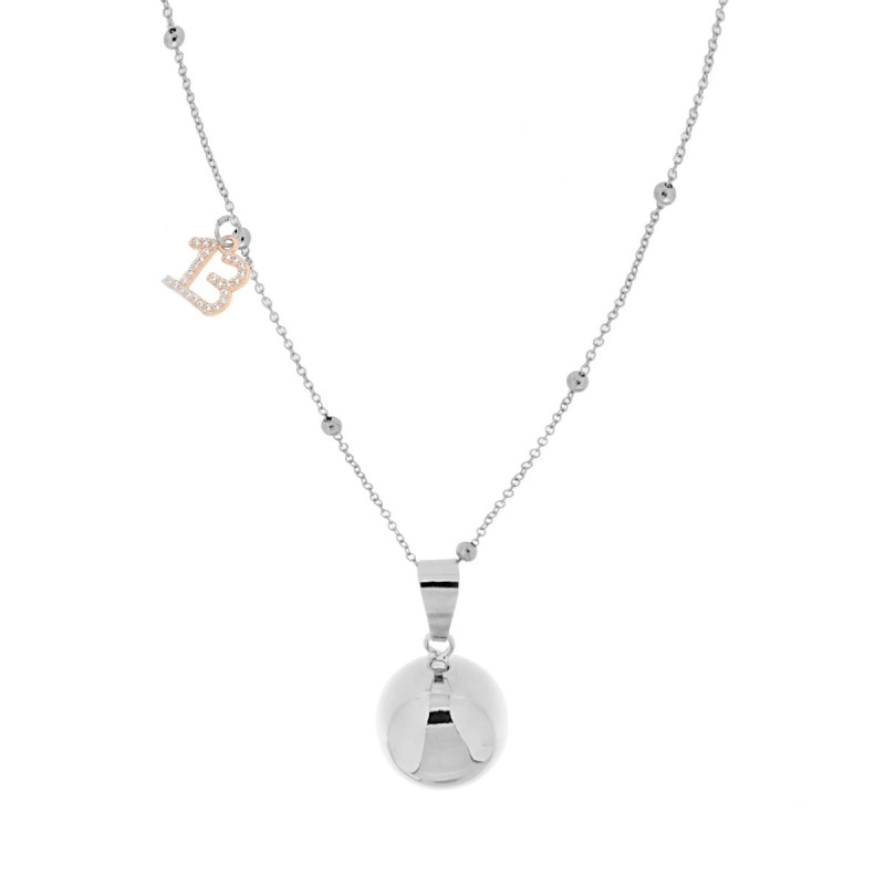 COLLANA CATENA FORZATINA DIAMANTATA CON PALLINE CM 90 CON CHIAMA ANGELI E NUMERO TREDICI PORTAFORTUNA CHARMS STRASS IN ACCIAIO E