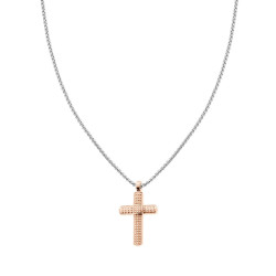 COLLANA CATENA VENEZIANA TONDA CON CROCE ROSA IN ACCIAIO