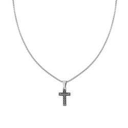 COLLANA CATENA VENEZIANA TONDA E CROCE CON DECORO PALLINATO IN ACCIAIO