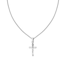 COLLANA CATENA VENEZIANA TONDA CON CROCE E GESU CRISTO IN ACCIAIO