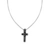 COLLANA CATENA VENEZIANA TONDA CON CROCE BRUNITA E CRYSTAL NERO IN ACCIAIO