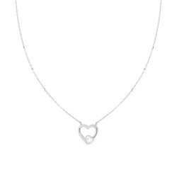 COLLANA CATENA FORZATINA DIAMANTATA CON CUORE E CUBIC ZIRCONIA BIANCO IN ARGENTO 925 GALVANICA RODIO